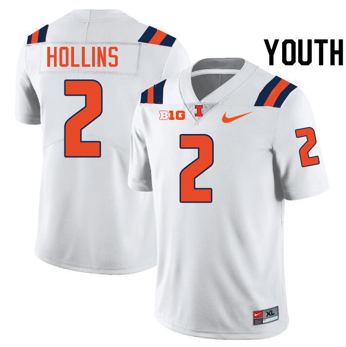 Youth #2 Ashton Hollins Illinois Fighting Illini College Football Jerseys Stitched-White